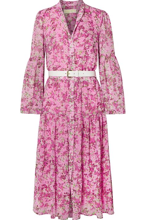 michael michael kors belted tiered floral-print chiffon midi dress hibiscus|Polka Dot Georgette Tiered Midi Dress .